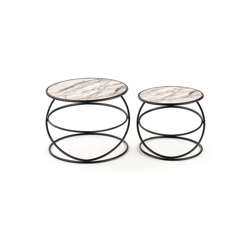 'SUSANNA Set of 2 Benches, White Marble/Black' 'SUSANNA Set of 2 Benches, White Marble/Black'