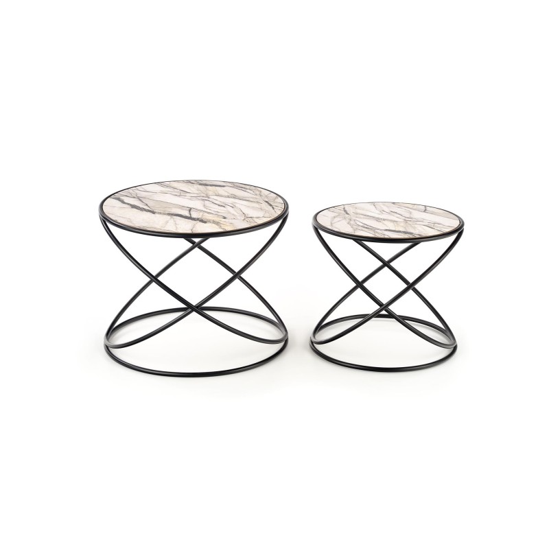 'SUSANNA Set of 2 Benches, White Marble/Black' 'SUSANNA Set of 2 Benches, White Marble/Black'