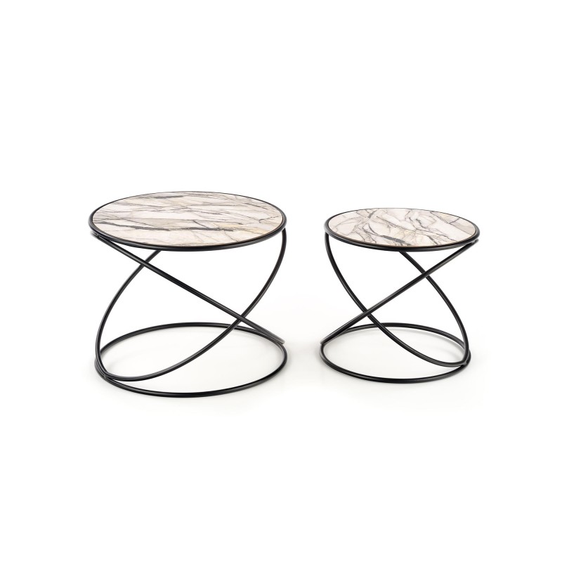 'SUSANNA Set of 2 Benches, White Marble/Black' 'SUSANNA Set of 2 Benches, White Marble/Black'