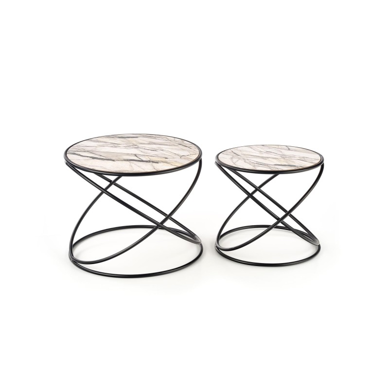 'SUSANNA Set of 2 Benches, White Marble/Black' 'SUSANNA Set of 2 Benches, White Marble/Black'