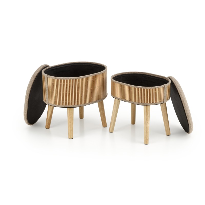'TICO Set of 2 Poufs with Storage Function, Beige' 'TICO Set of 2 Poufs with Storage Function, Beige'