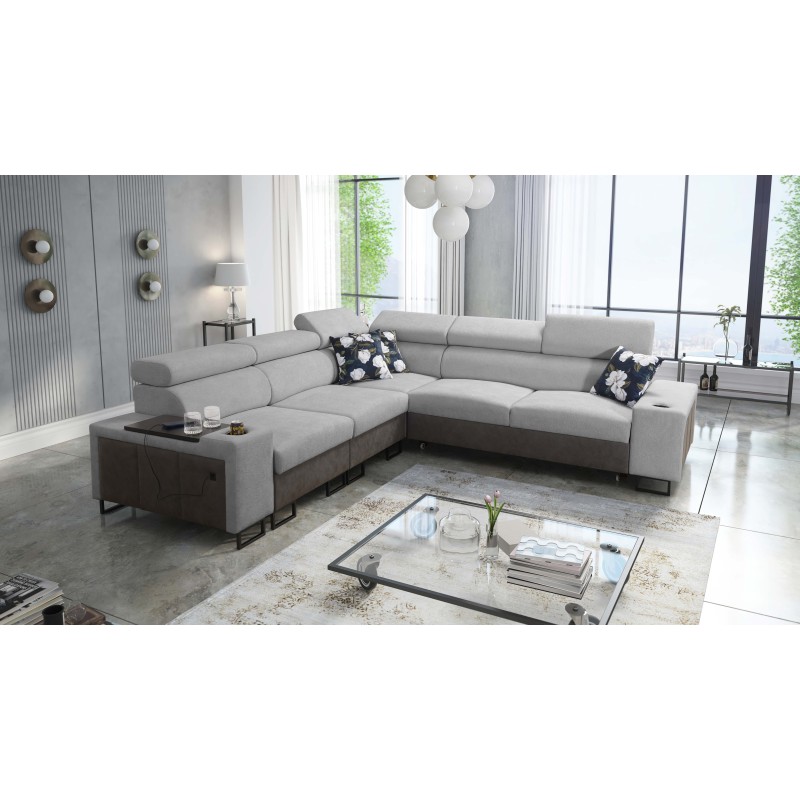 Prestige III Corner Sofa with Sleeping Function and USB Port - Soft to the Touch, Freya 210.20 + Tauro 8207