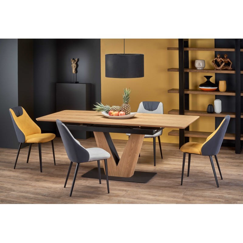 'UMBERTO Extendable Table Top - Natural Oak, Leg - Natural Oak / Black' 'UMBERTO Extendable Table Top - Natural Oak, Leg - Natural Oak / Black'