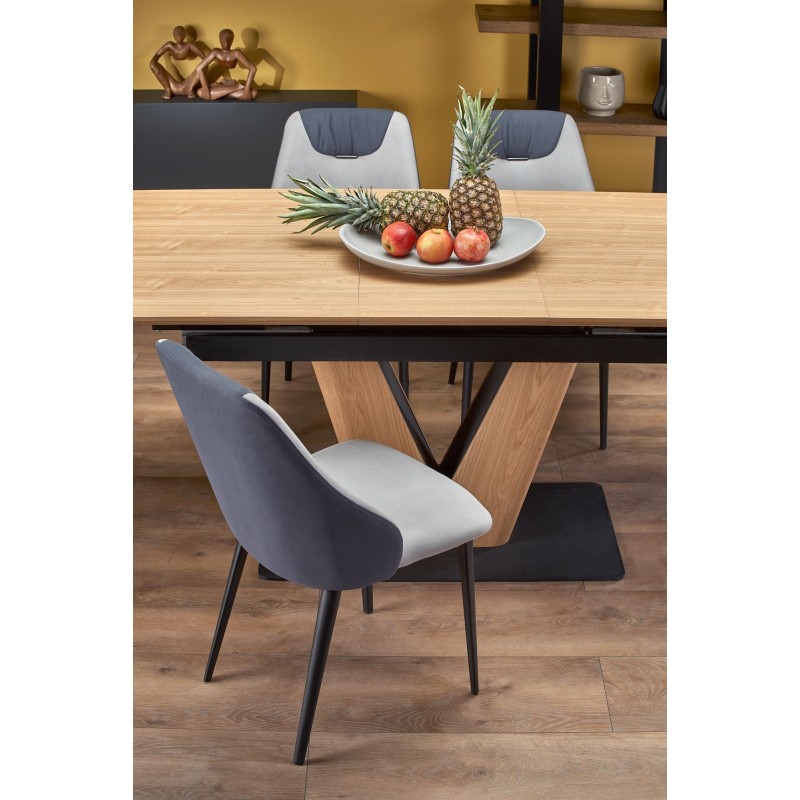 'UMBERTO Extendable Table Top - Natural Oak, Leg - Natural Oak / Black' 'UMBERTO Extendable Table Top - Natural Oak, Leg - Natural Oak / Black'