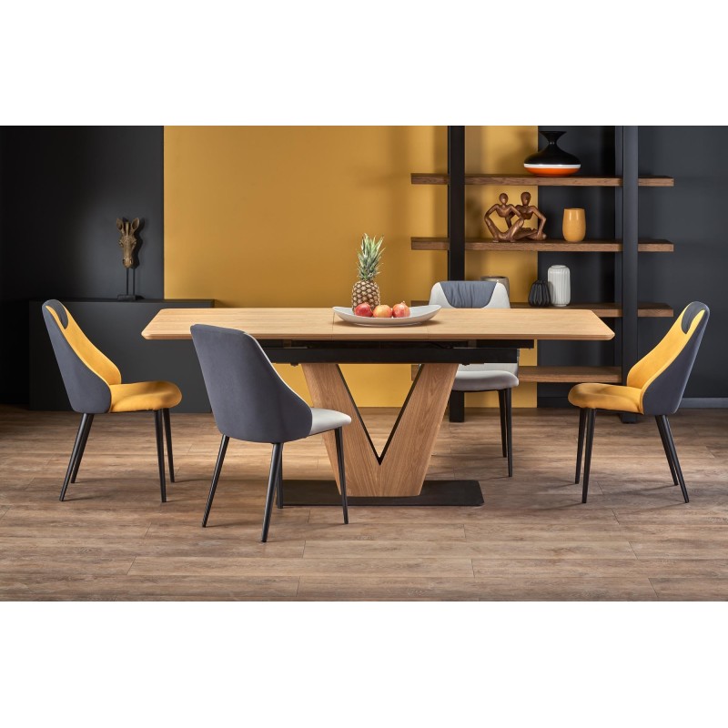 'UMBERTO Extendable Table Top - Natural Oak, Leg - Natural Oak / Black' 'UMBERTO Extendable Table Top - Natural Oak, Leg - Natural Oak / Black'