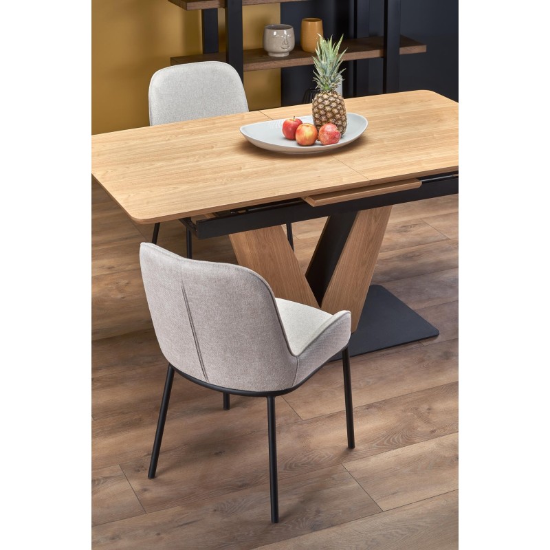 'UMBERTO Extendable Table Top - Natural Oak, Leg - Natural Oak / Black' 'UMBERTO Extendable Table Top - Natural Oak, Leg - Natural Oak / Black'
