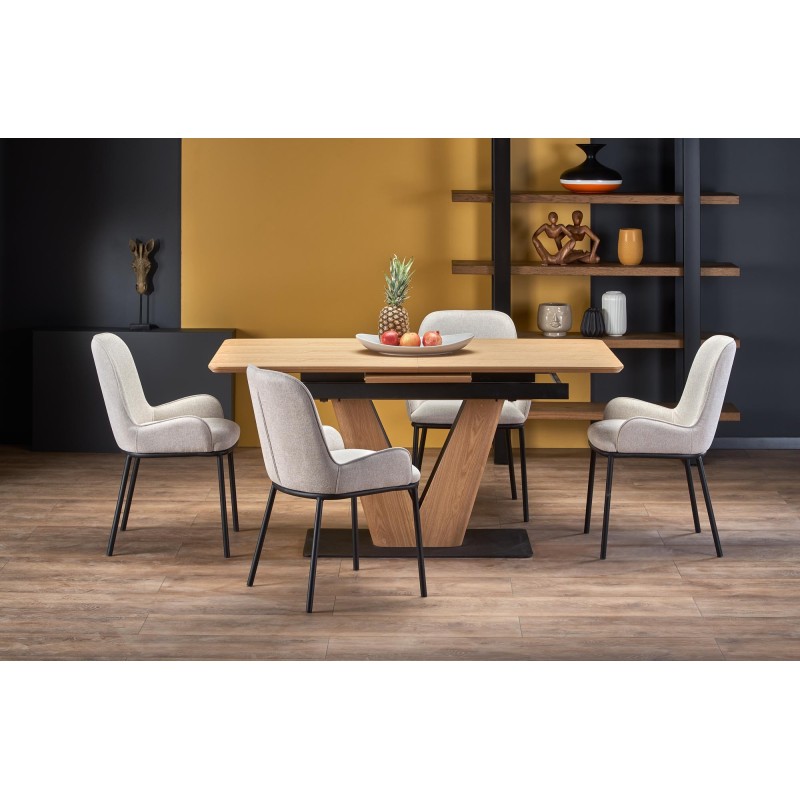 'UMBERTO Extendable Table Top - Natural Oak, Leg - Natural Oak / Black' 'UMBERTO Extendable Table Top - Natural Oak, Leg - Natural Oak / Black'