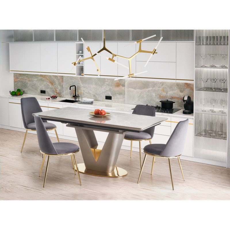 'VALENTINO Extendable Table in Light Ash/Gold' 'VALENTINO Extendable Table in Light Ash/Gold'