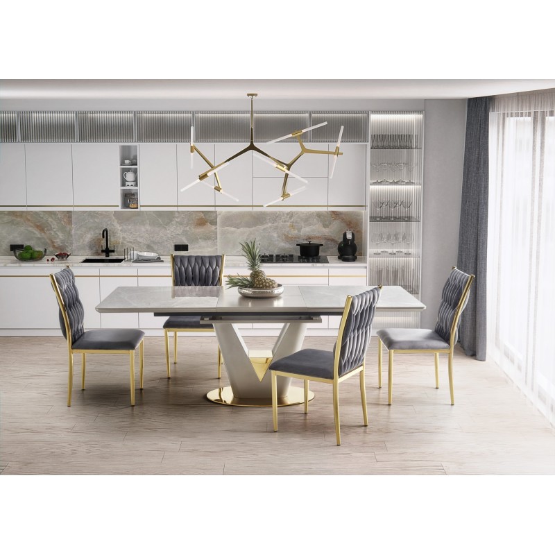'VALENTINO Extendable Table in Light Ash/Gold' 'VALENTINO Extendable Table in Light Ash/Gold'