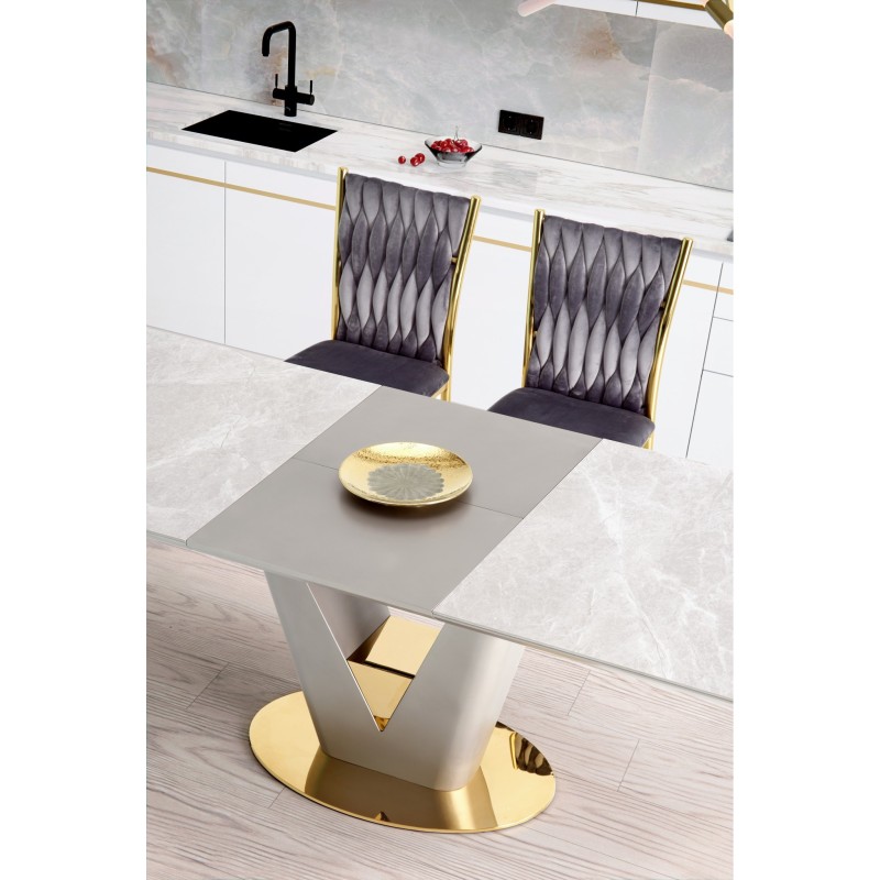 'VALENTINO Extendable Table in Light Ash/Gold' 'VALENTINO Extendable Table in Light Ash/Gold'