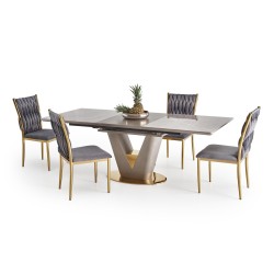 'VALENTINO Extendable Table in Light Ash/Gold' 'VALENTINO Extendable Table in Light Ash/Gold'