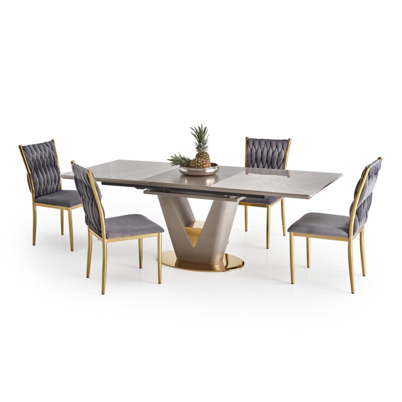 'VALENTINO Extendable Table in Light Ash/Gold' 'VALENTINO Extendable Table in Light Ash/Gold'