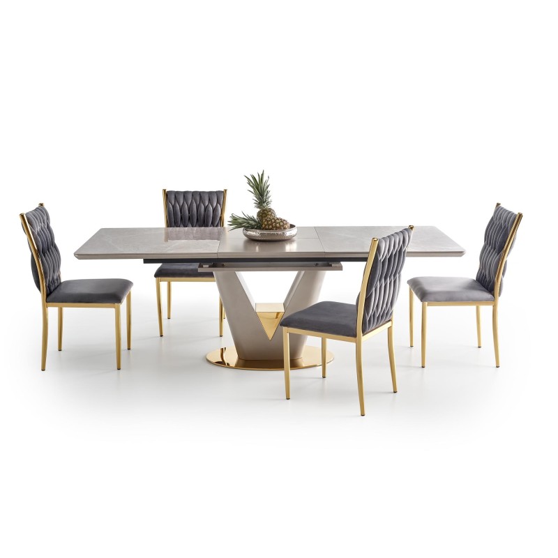 'VALENTINO Extendable Table in Light Ash/Gold' 'VALENTINO Extendable Table in Light Ash/Gold'