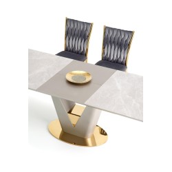 'VALENTINO Extendable Table in Light Ash/Gold' 'VALENTINO Extendable Table in Light Ash/Gold'