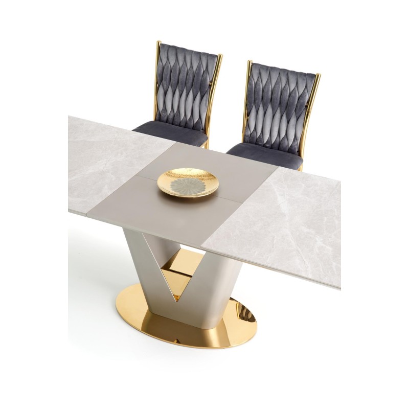 'VALENTINO Extendable Table in Light Ash/Gold' 'VALENTINO Extendable Table in Light Ash/Gold'