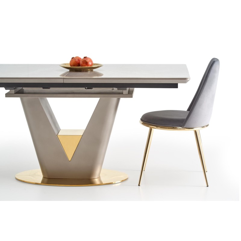 'VALENTINO Extendable Table in Light Ash/Gold' 'VALENTINO Extendable Table in Light Ash/Gold'