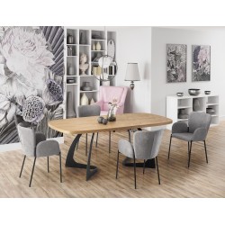'VELDON Extendable Table, Top - Natural Oak, Legs - Black'