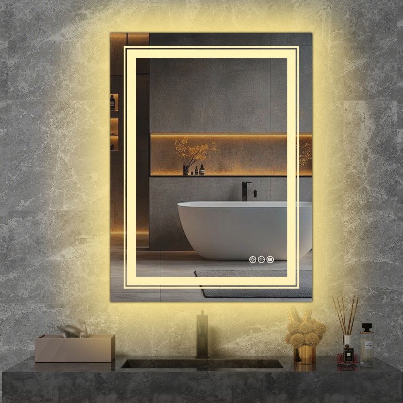 'VERO Wall Bathroom Mirror, Silver' 'VERO Wall Bathroom Mirror, Silver'