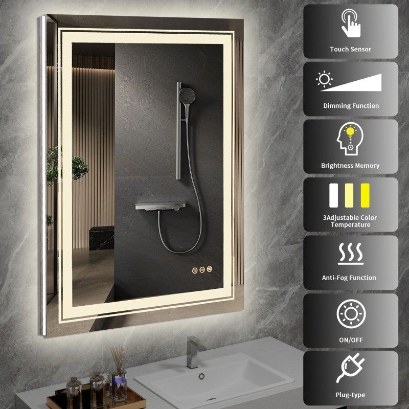 'VERO Wall Bathroom Mirror, Silver' 'VERO Wall Bathroom Mirror, Silver'