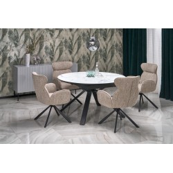 'VERTIGO Extendable Table, Top - White Marble, Legs - Black' 'VERTIGO Extendable Table, Top - White Marble, Legs - Black'