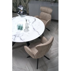 'VERTIGO Extendable Table, Top - White Marble, Legs - Black' 'VERTIGO Extendable Table, Top - White Marble, Legs - Black'