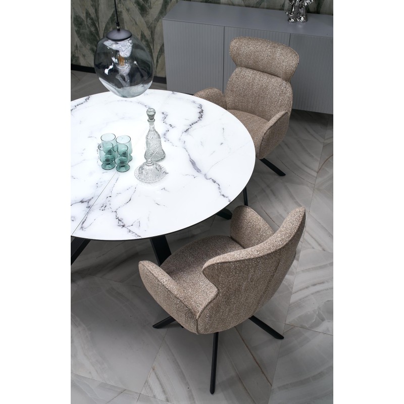 'VERTIGO Extendable Table, Top - White Marble, Legs - Black' 'VERTIGO Extendable Table, Top - White Marble, Legs - Black'