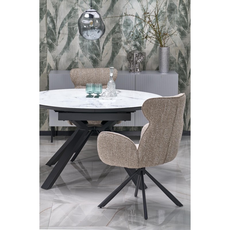 'VERTIGO Extendable Table, Top - White Marble, Legs - Black' 'VERTIGO Extendable Table, Top - White Marble, Legs - Black'