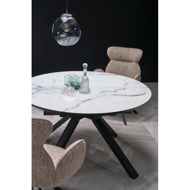 'VERTIGO Extendable Table, Top - White Marble, Legs - Black' 'VERTIGO Extendable Table, Top - White Marble, Legs - Black'