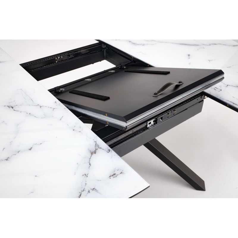 'VERTIGO Extendable Table, Top - White Marble, Legs - Black' 'VERTIGO Extendable Table, Top - White Marble, Legs - Black'