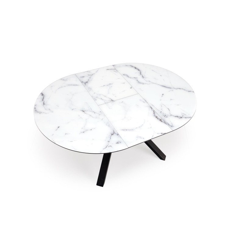 'VERTIGO Extendable Table, Top - White Marble, Legs - Black' 'VERTIGO Extendable Table, Top - White Marble, Legs - Black'