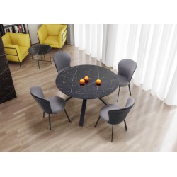 'VERTIGO Extendable Table, Top - Black Marble, Legs - Black' 'VERTIGO Extendable Table, Top - Black Marble, Legs - Black'