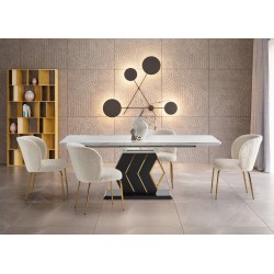 'VINCENZO Extendable Table Top: White Marble, Black/Gold Leg' 'VINCENZO Extendable Table Top: White Marble, Black/Gold Leg'