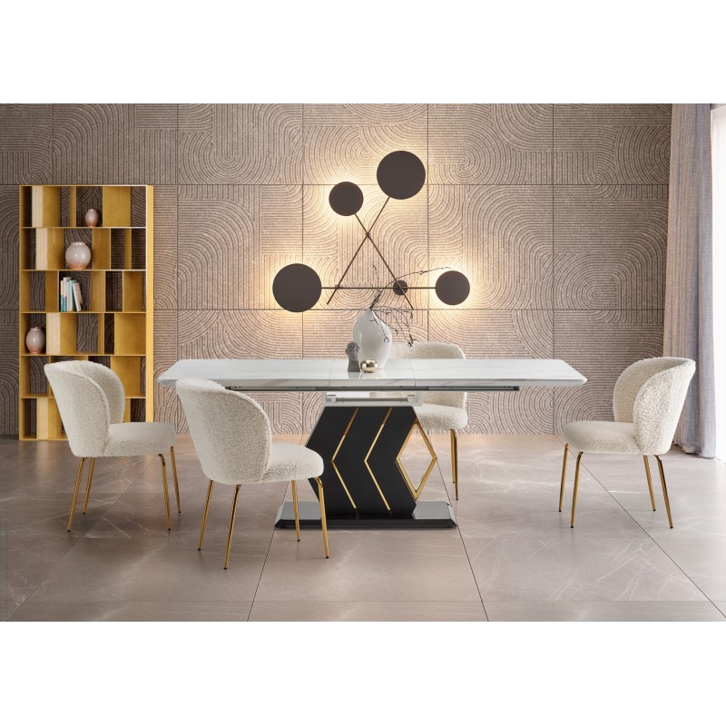 'VINCENZO Extendable Table Top: White Marble, Black/Gold Leg' 'VINCENZO Extendable Table Top: White Marble, Black/Gold Leg'