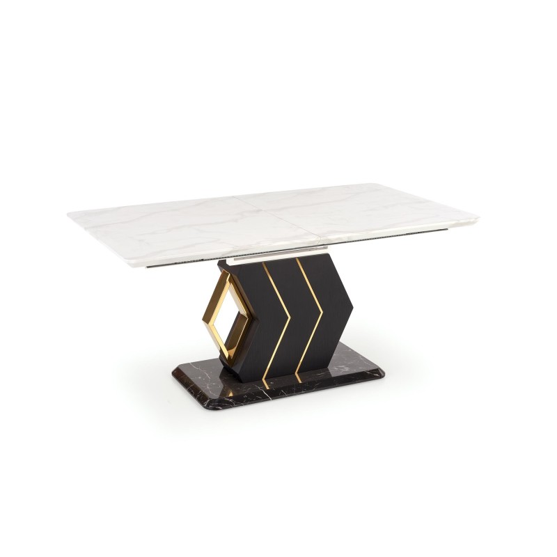 'VINCENZO Extendable Table Top: White Marble, Black/Gold Leg' 'VINCENZO Extendable Table Top: White Marble, Black/Gold Leg'