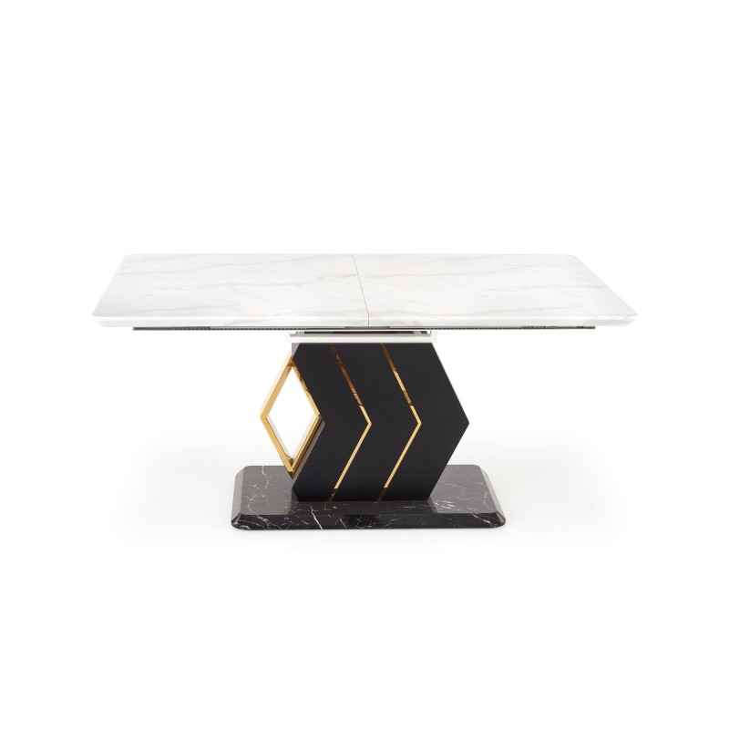 'VINCENZO Extendable Table Top: White Marble, Black/Gold Leg' 'VINCENZO Extendable Table Top: White Marble, Black/Gold Leg'