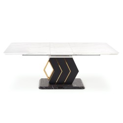 'VINCENZO Extendable Table Top: White Marble, Black/Gold Leg' 'VINCENZO Extendable Table Top: White Marble, Black/Gold Leg'
