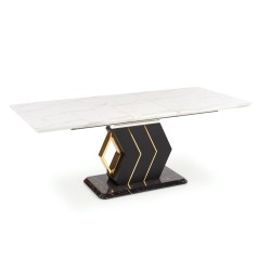 'VINCENZO Extendable Table Top: White Marble, Black/Gold Leg' 'VINCENZO Extendable Table Top: White Marble, Black/Gold Leg'