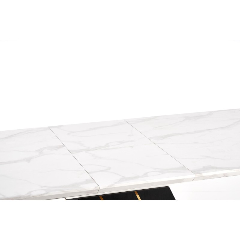 'VINCENZO Extendable Table Top: White Marble, Black/Gold Leg' 'VINCENZO Extendable Table Top: White Marble, Black/Gold Leg'