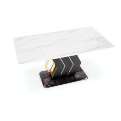'VINCENZO Extendable Table Top: White Marble, Black/Gold Leg' 'VINCENZO Extendable Table Top: White Marble, Black/Gold Leg'