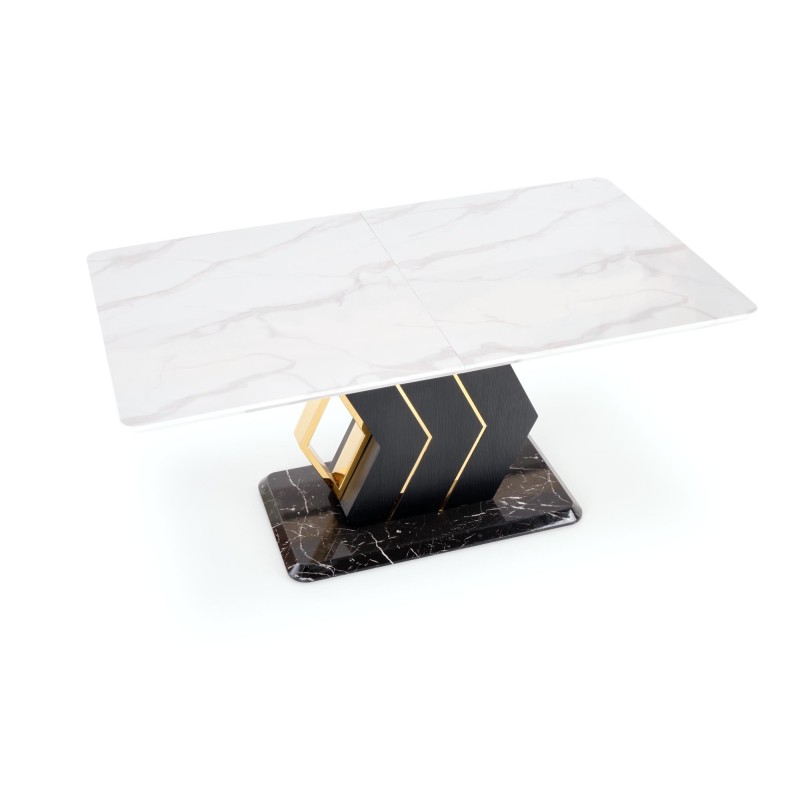 'VINCENZO Extendable Table Top: White Marble, Black/Gold Leg' 'VINCENZO Extendable Table Top: White Marble, Black/Gold Leg'