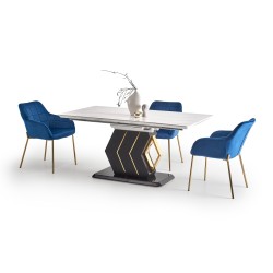 'VINCENZO Extendable Table Top: White Marble, Black/Gold Leg' 'VINCENZO Extendable Table Top: White Marble, Black/Gold Leg'