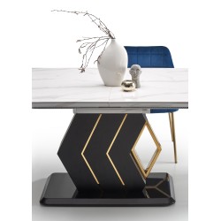 'VINCENZO Extendable Table Top: White Marble, Black/Gold Leg' 'VINCENZO Extendable Table Top: White Marble, Black/Gold Leg'