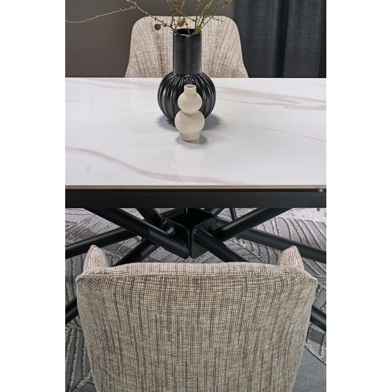 'VITORINO Extendable Table, Top - White Marble, Legs - Black' 'VITORINO Extendable Table, Top - White Marble, Legs - Black'