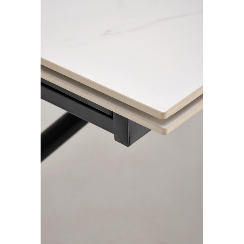'VITORINO Extendable Table, Top - White Marble, Legs - Black' 'VITORINO Extendable Table, Top - White Marble, Legs - Black'