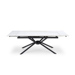 'VITORINO Extendable Table, Top - White Marble, Legs - Black' 'VITORINO Extendable Table, Top - White Marble, Legs - Black'