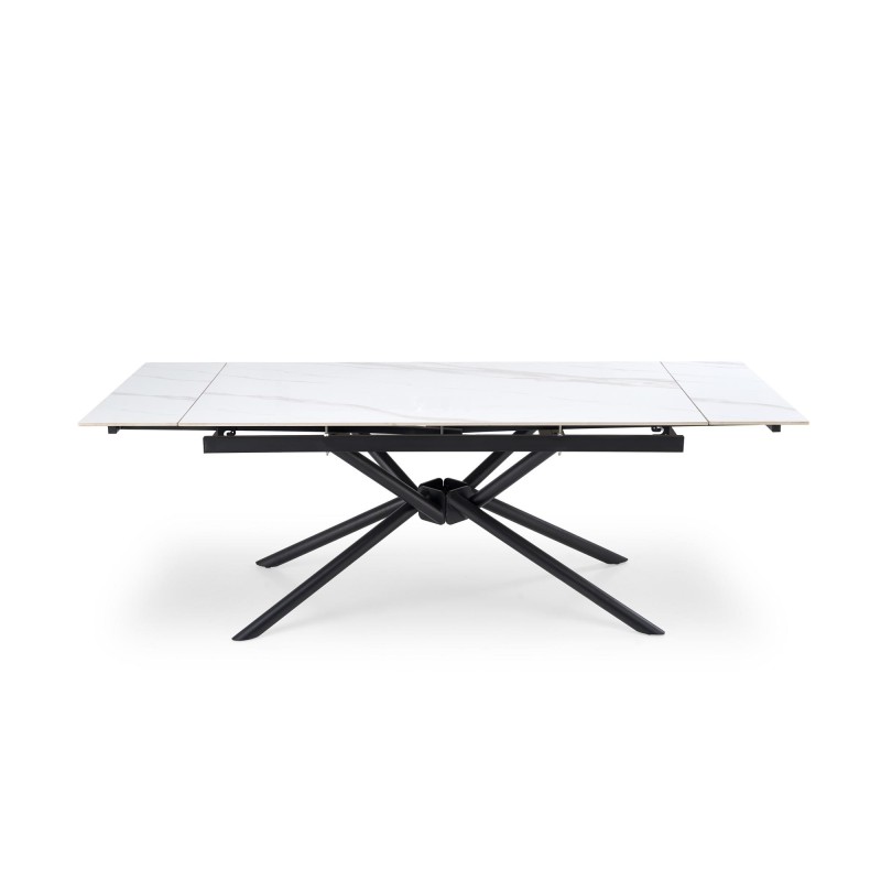 'VITORINO Extendable Table, Top - White Marble, Legs - Black' 'VITORINO Extendable Table, Top - White Marble, Legs - Black'