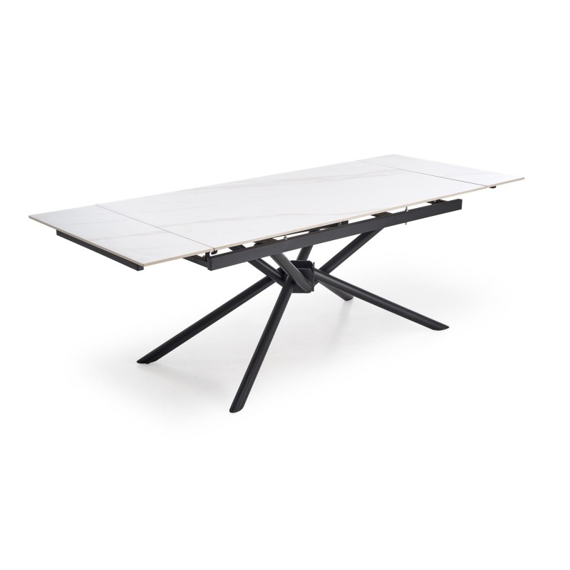 'VITORINO Extendable Table, Top - White Marble, Legs - Black' 'VITORINO Extendable Table, Top - White Marble, Legs - Black'