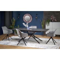 'VITORINO Extendable Table, Top - Black Marble, Legs - Black'
