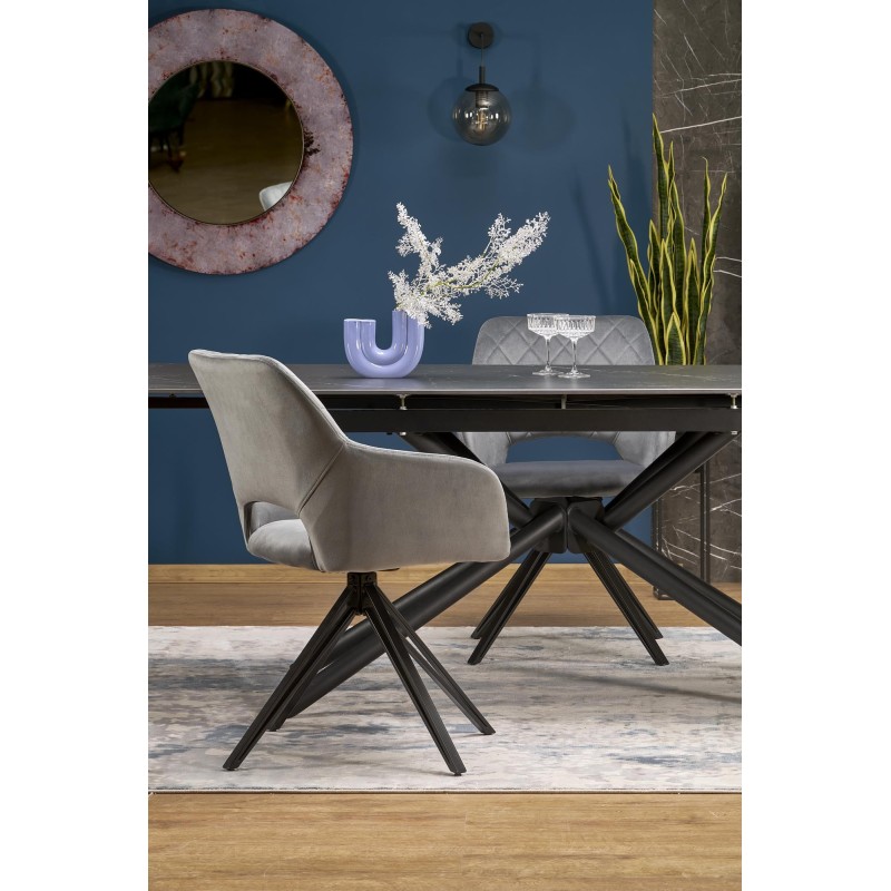 'VITORINO Extendable Table, Top - Black Marble, Legs - Black' 'VITORINO Extendable Table, Top - Black Marble, Legs - Black'