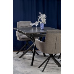 'VITORINO Extendable Table, Top - Black Marble, Legs - Black' 'VITORINO Extendable Table, Top - Black Marble, Legs - Black'